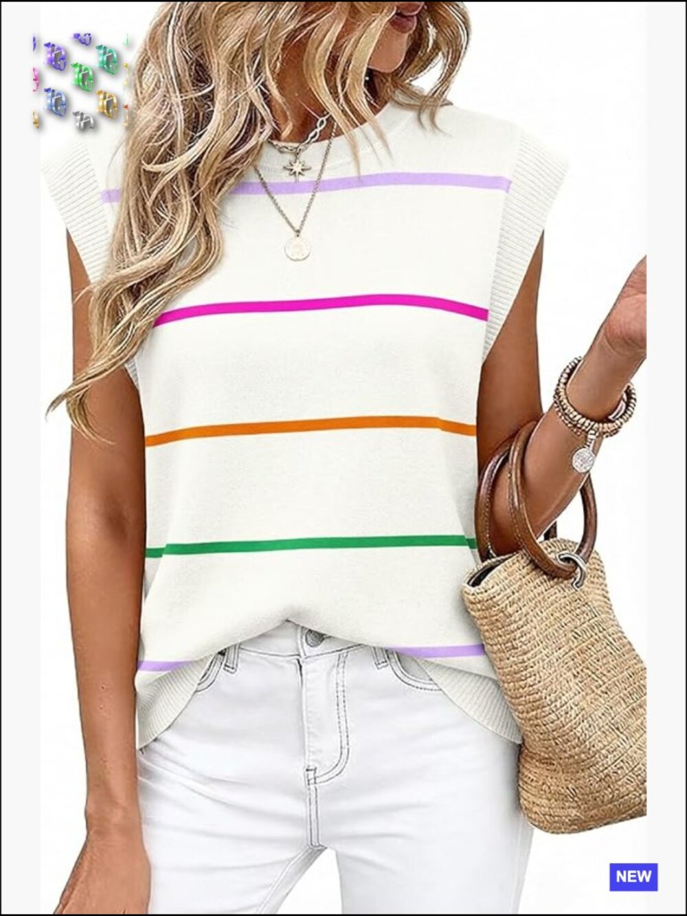 Women's Striped Tank Top Crew Neck Cap Sleeve Knit Tunic Blouse